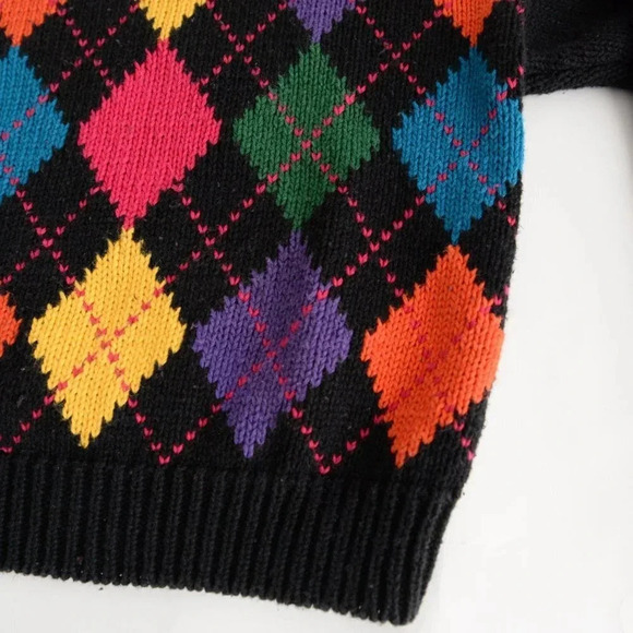 Vintage Attitude Black Argyle Pattern  Knit Mockneck Sweater S - Picture 6 of 12